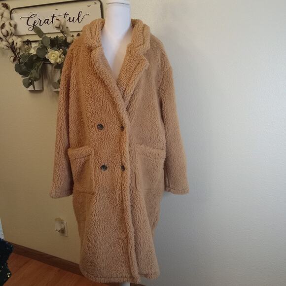 Wild Fable Tan Teddy Coat Size L New NWT buttons Pockets Cozy Warm Mob Sherpa - Picture 1 of 16